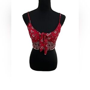 NWT BOG Collective Red and Black paisley stretch Crop Top size S